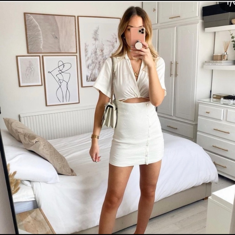ZARA CUT OUT LINEN BLEND DRESS - Picture 8 of 16